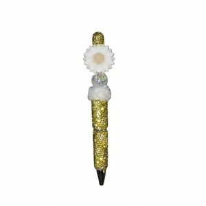 Rhinestone Beaded Pen Sparkly Gold / Yellow Daisy Glam Bling 🌼 Handmade Shimmer